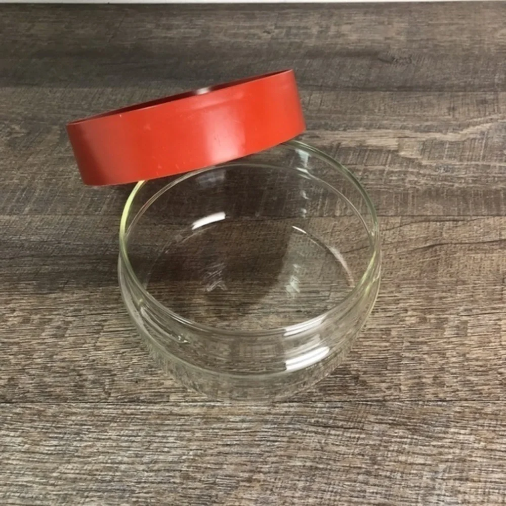 Vintage PYREX CANISTER Rust orange Lid GLASS STORAGE Container‎ See-N-Store MCM